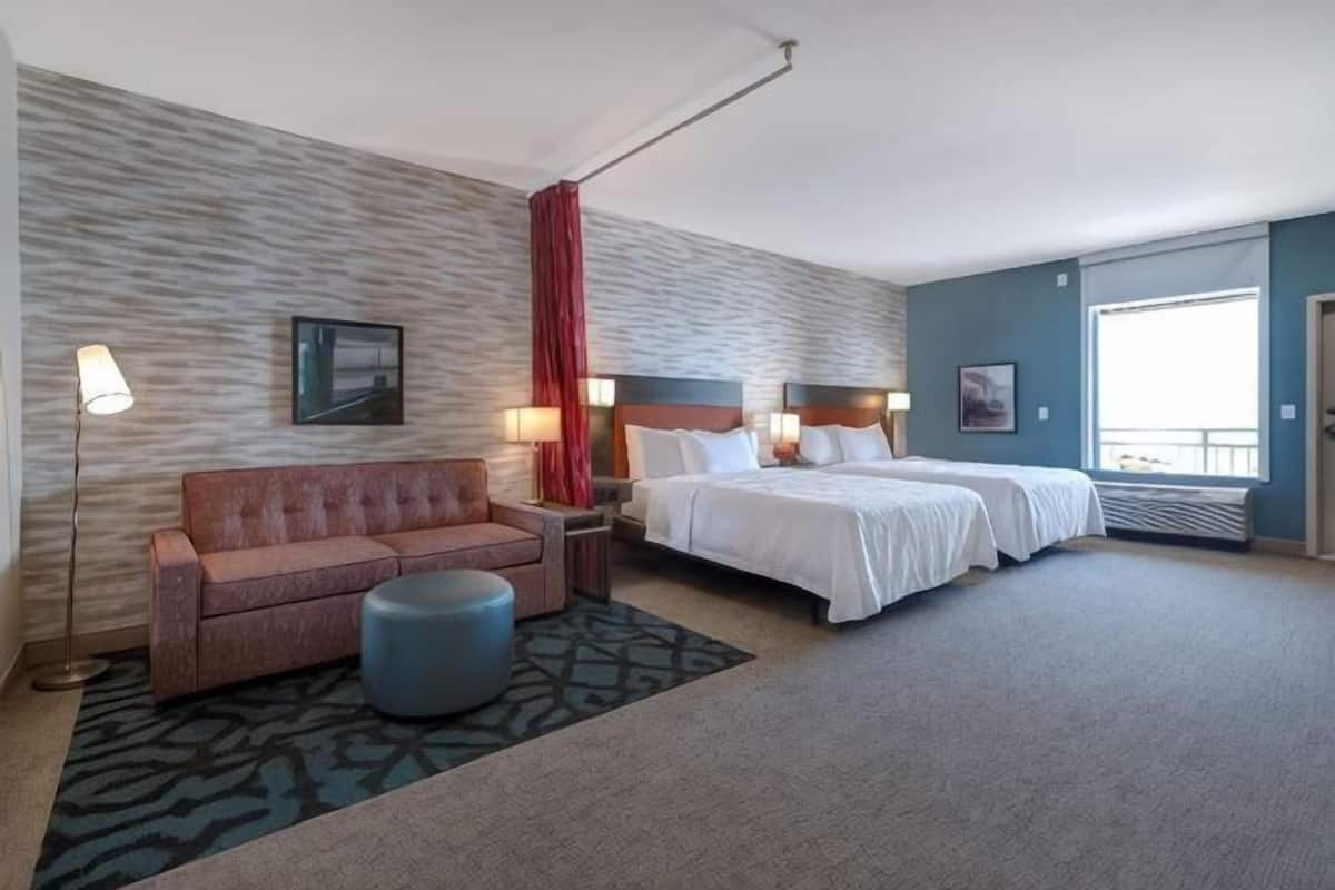 Desk, blackout drapes, iron/ironing board, bed sheets