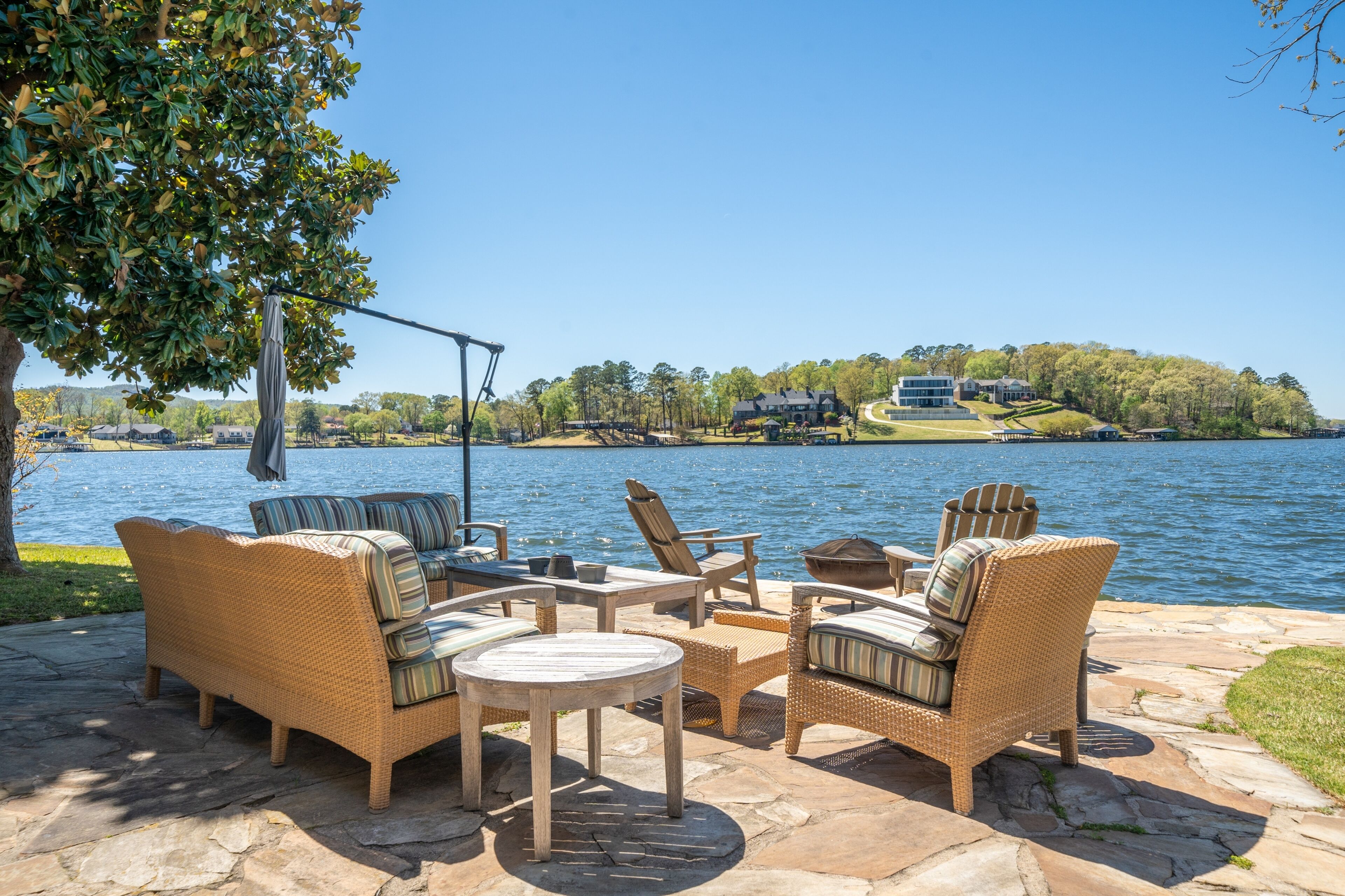Historic lakefront home with dock, firepit, lake views, firepit, patio, & grill