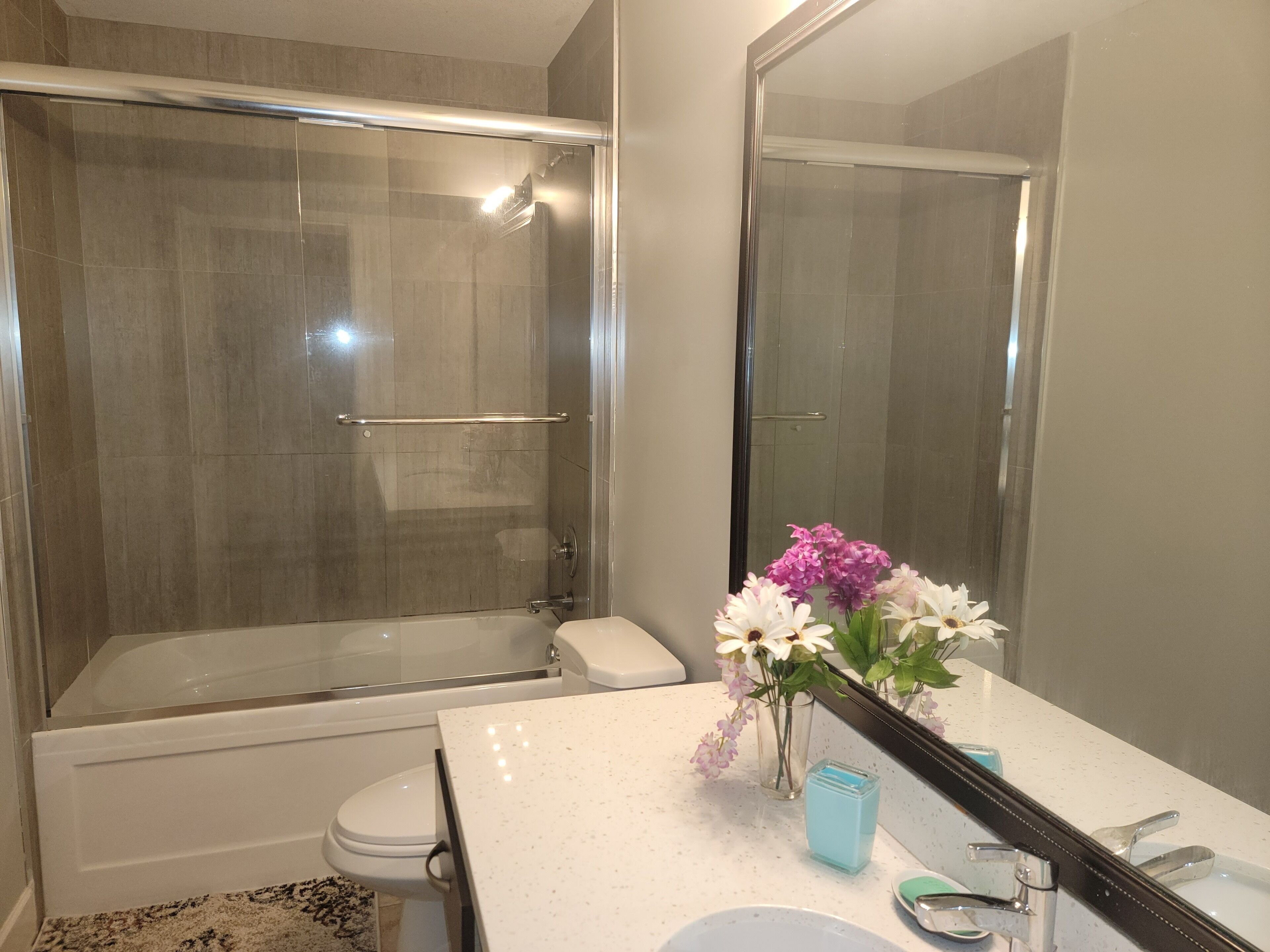 Tina con regadera y regadera tipo lluvia 