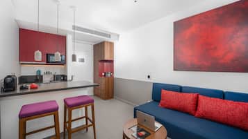 Mini-fridge, eco-friendly cleaning products, reusable coffee/tea filters