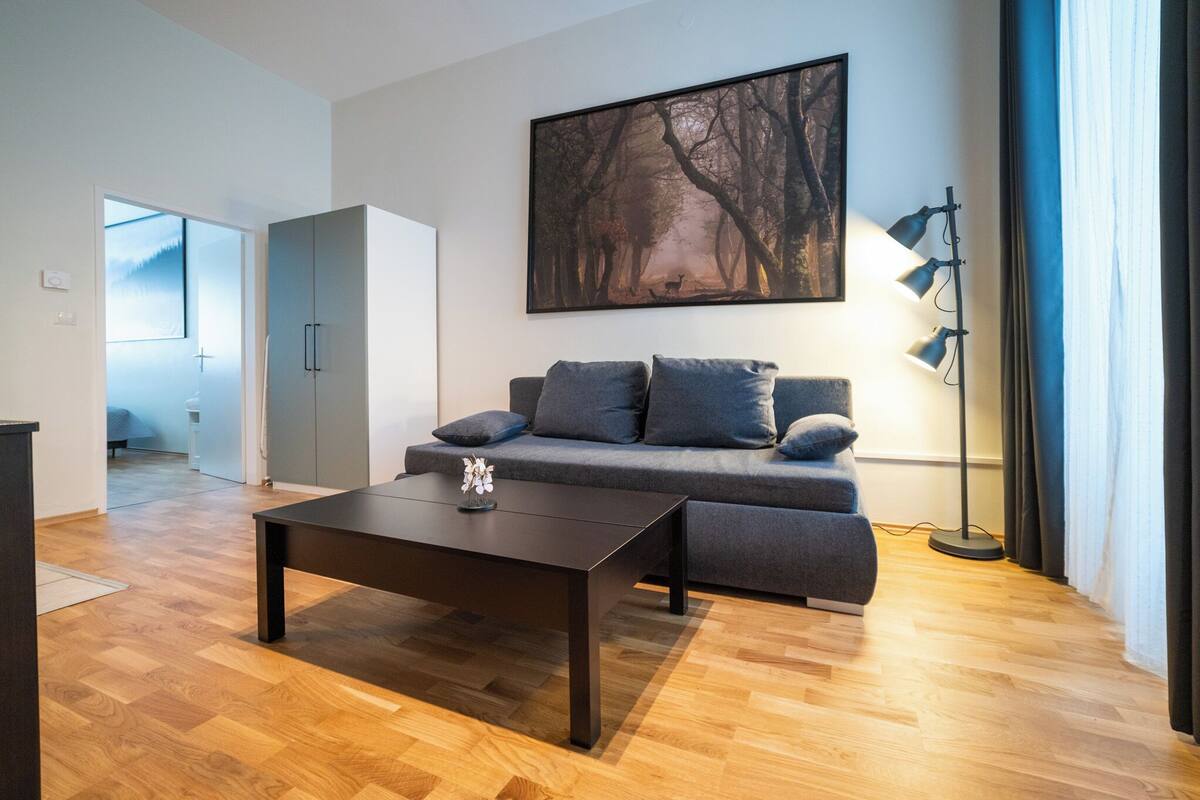 Comfort-Apartment | Wohnbereich | 43-Zoll-LED-Fernseher mit Kabelempfang, Fernseher