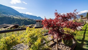 A mountainous landscape with a house and a tree with red leaves. - Apartment "Wohnung 2" with Mountain View, Heated Pool & Wi-Fi (Riffiano)
