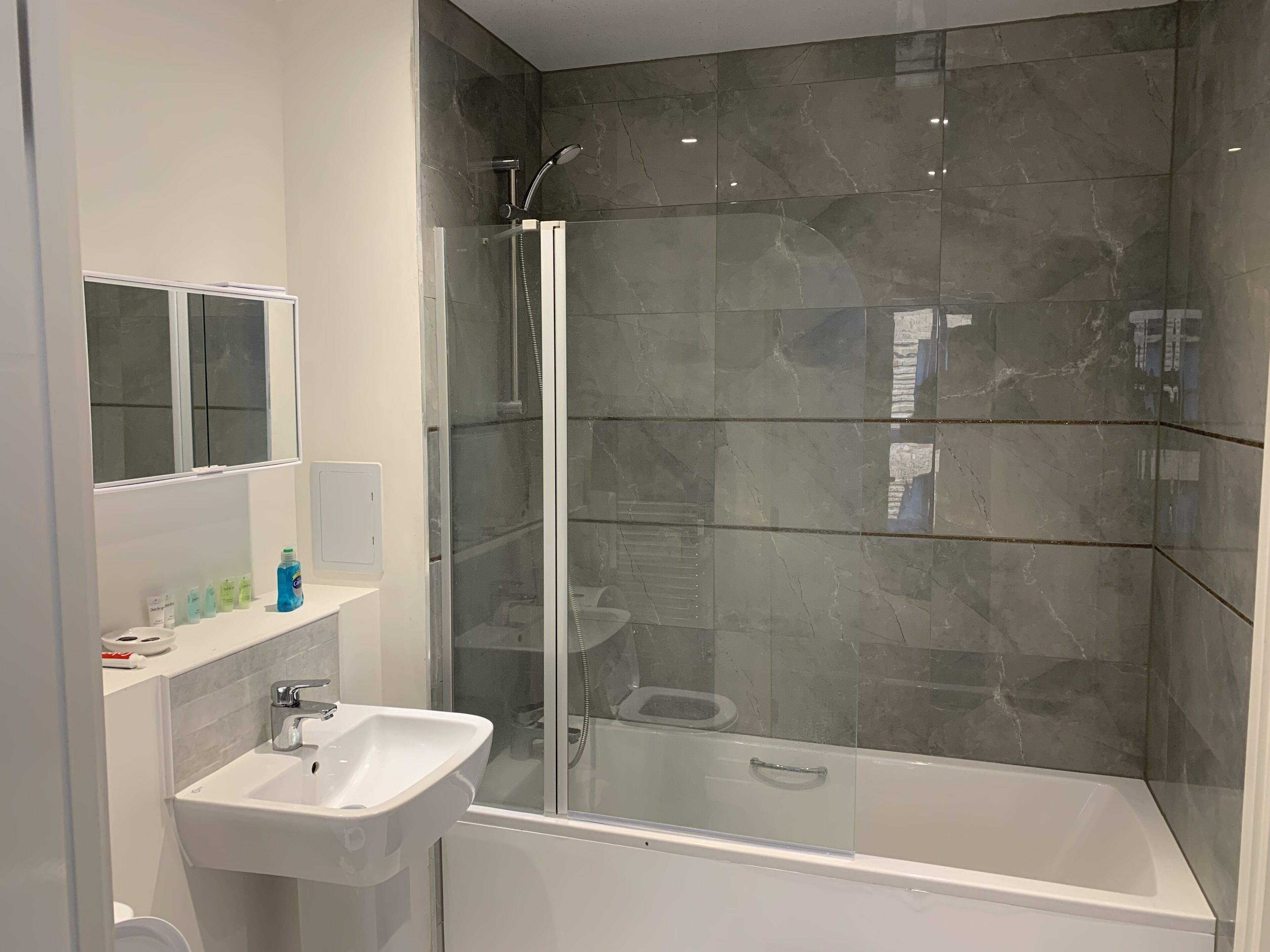 Hårføner, håndklær, såpe og sjampo