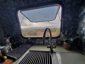 Shower, towels, soap, shampoo