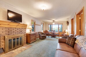 Televisión, chimenea y reproductor de DVD 