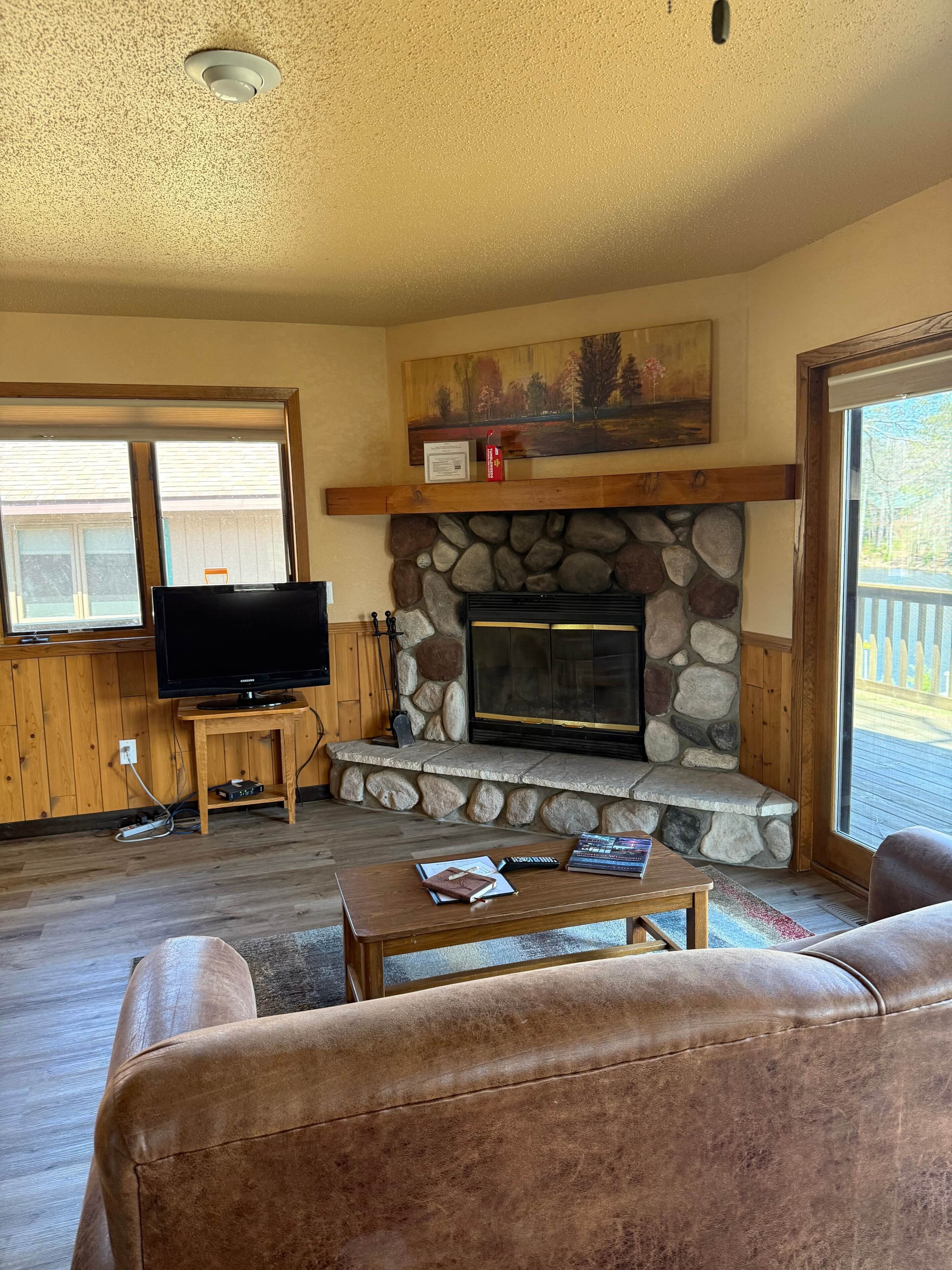 TV, fireplace