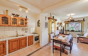 Fridge, stovetop, cookware/dishes/utensils