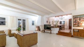 TV, fireplace