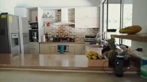Fridge, oven, coffee/tea maker, blender