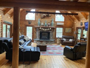 Smart TV, fireplace, video games, DVD player