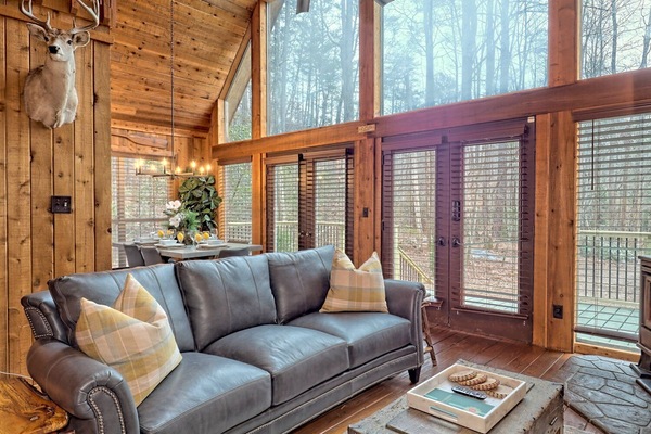 Smart TV, fireplace, books, offices