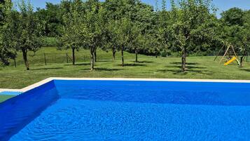 Outdoor pool, pool loungers