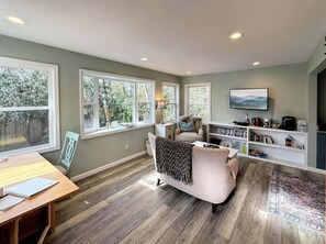 Smart TV, DVD player, books, video library