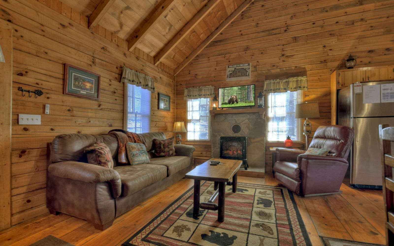 Télévision, cheminée, lecteur de DVD