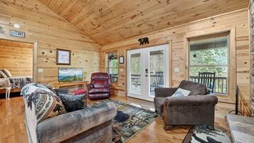 Télévision, cheminée, baby-foot, vidéothèque