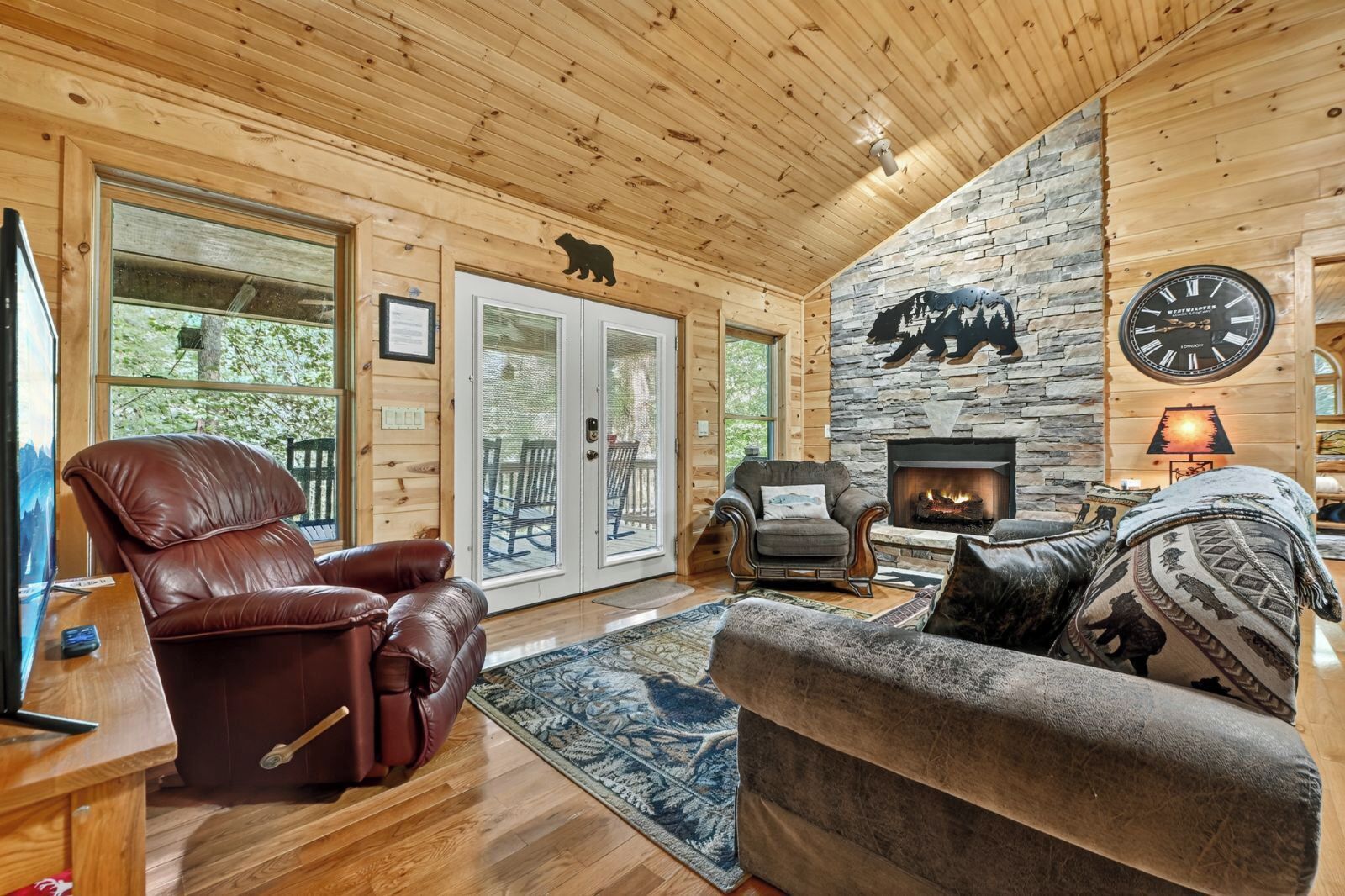 TV, fireplace, foosball, video library