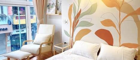 1 bedroom, desk, iron/ironing board, travel cot