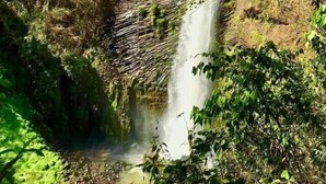 A waterfall surrounded by dense greenery. - Hotel Descalvado (Descalvado)