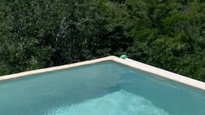 A rectangular swimming pool with clear blue water, surrounded by lush greenery. - Remarkable Studio in jungle of Chemuyil, Tulum (Chemuyil)