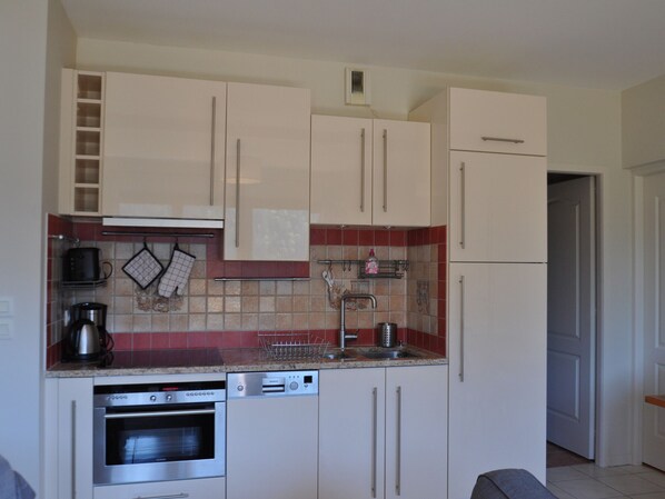 Fridge, microwave, dishwasher