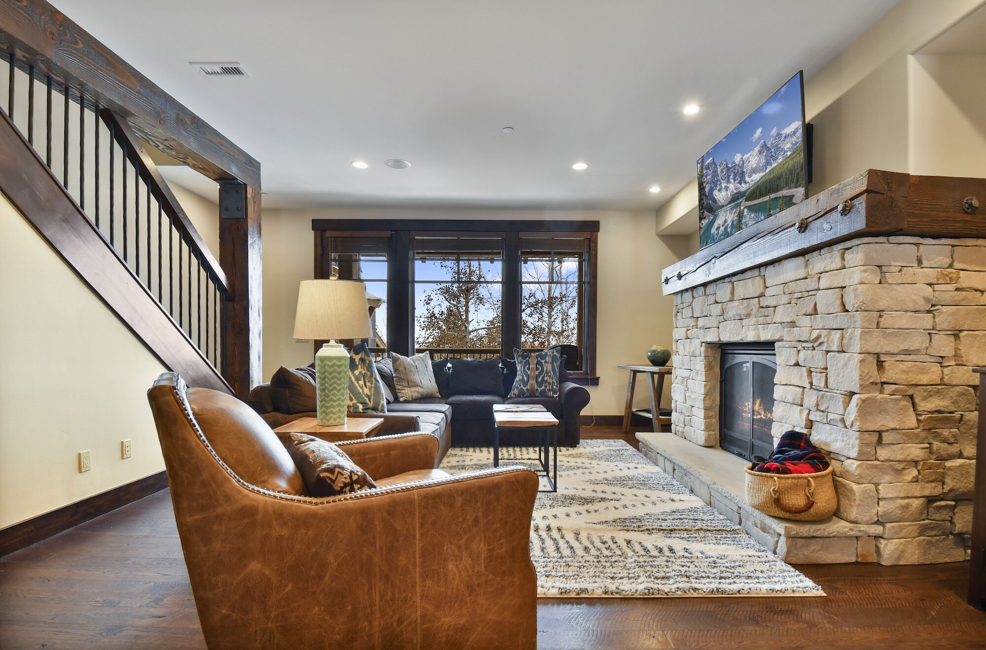 TV, fireplace, DVD player, stereo