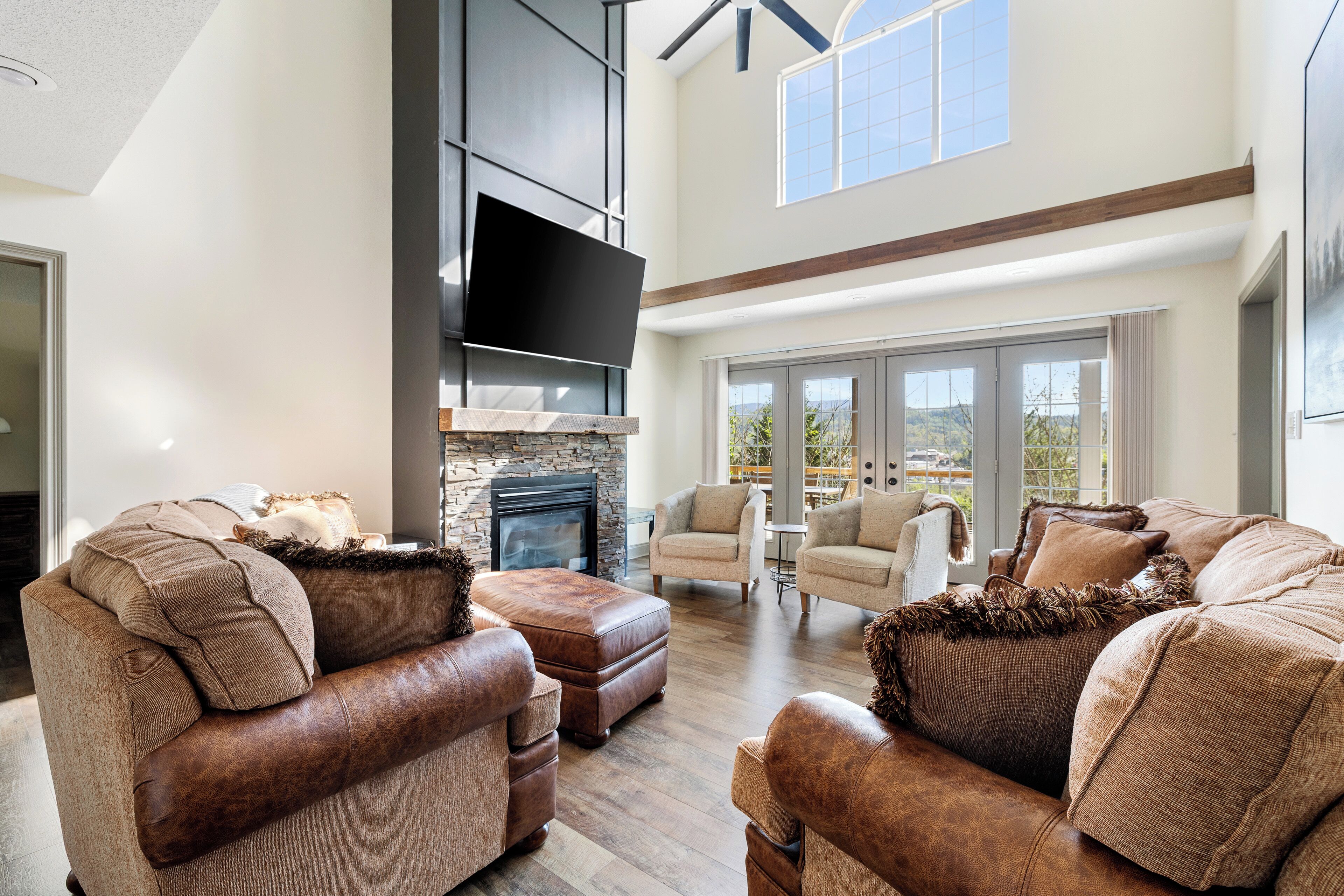 Smart TV, fireplace, video games, DVD player