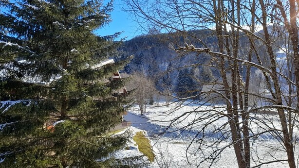 A snowy landscape with a clear view of a mountain range in the background. - Quiet apartment with parking, near Portes du Soleil (Abondance)