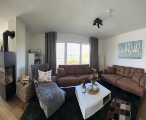 Fernseher, Kamin, DVD-Player, Bücher