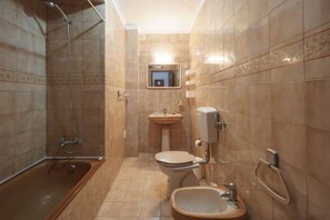 Shower, hair dryer, bidet, towels