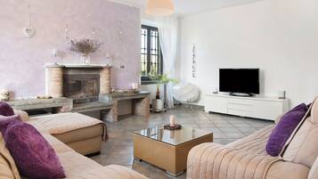 TV, fireplace, streaming services, stereo