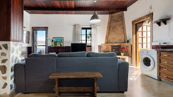 Télévision, cheminée, table de tennis de table