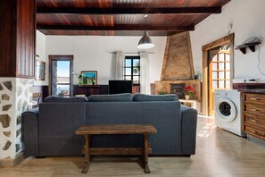 TV, lareira, mesa de pingue-pongue