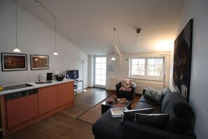 Fernseher, DVD-Player, Bücher, Musikbibliothek