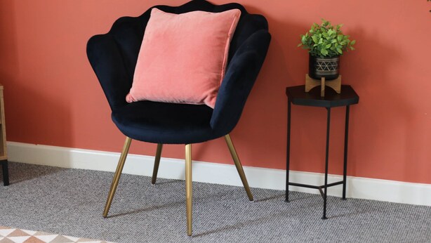 A chair with a pink cushion and a small table with a plant beside it. - Thesiger 1 (3 beds) (Cardiff)