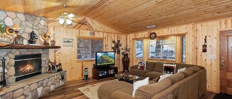 Televisión y chimenea