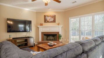 TV, fireplace, video games, stereo