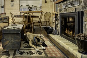 Smart TV, fireplace, DVD player, video library