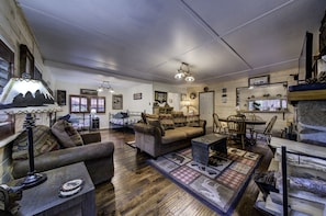 Smart TV, fireplace, DVD player, video library