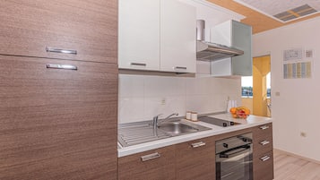 Fridge, oven, stovetop, coffee/tea maker