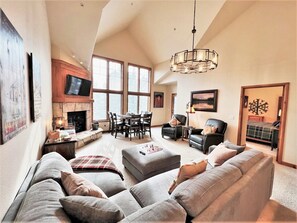 TV, fireplace - Riverbend Liftside Condo • Ski In/Out • Snowflake Lift • Pool+Hot Tub (Breckenridge)