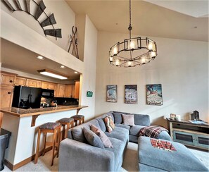 TV, fireplace - Riverbend Liftside Condo • Ski In/Out • Snowflake Lift • Pool+Hot Tub (Breckenridge)