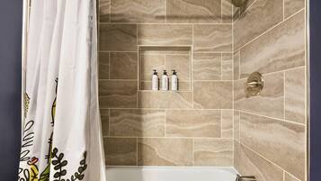 Eco-friendly toiletries, hair dryer, towels, soap