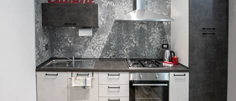 Réfrigérateur, four, plaque de cuisson, cafetière/bouilloire