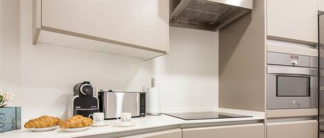 Fridge, microwave, oven, dishwasher