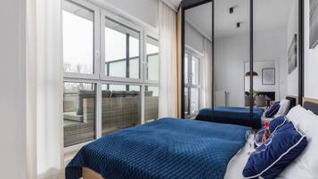 1 bedroom, desk, iron/ironing board, travel cot