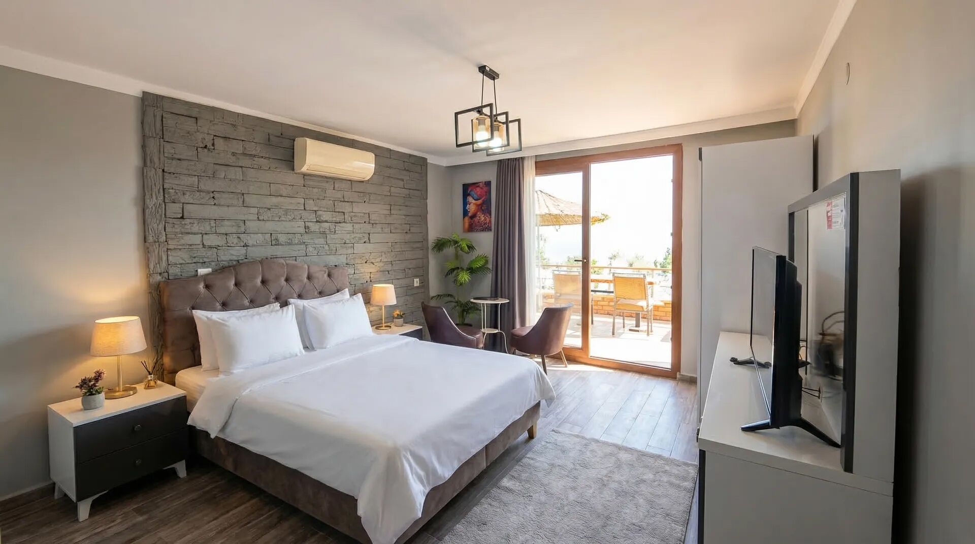 Quarto superluxo, varanda coberta, vista para o mar | Roupas de cama premium, roupa de cama