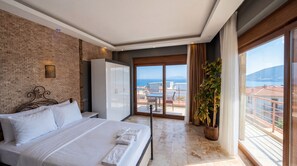 Royal kamer, uitzicht op zee | Luxe beddengoed, beddengoed