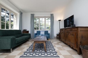 Televisión, chimenea, futbolito y libros 