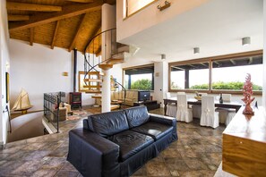 Smart TV, caminetto, libri