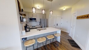 Fridge, microwave, oven, dishwasher